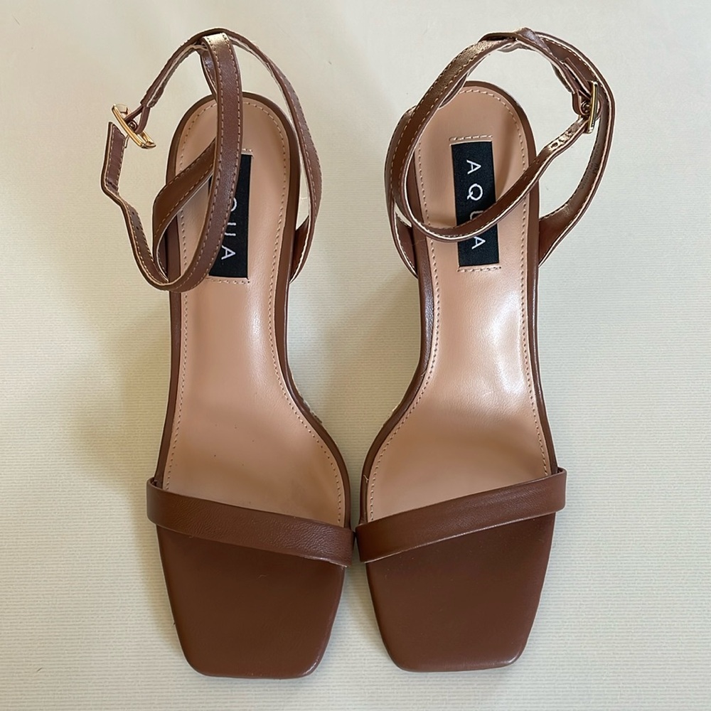 Aqua Izabl Ankle Strap Espadrille Wedge Leather Sandals - NWT